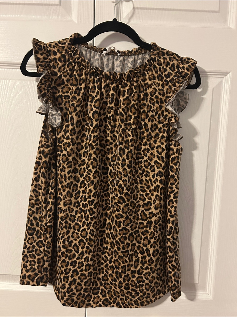 Ces Femme Leopard Print Ruffle Sleeve Blouse - Tan/Black